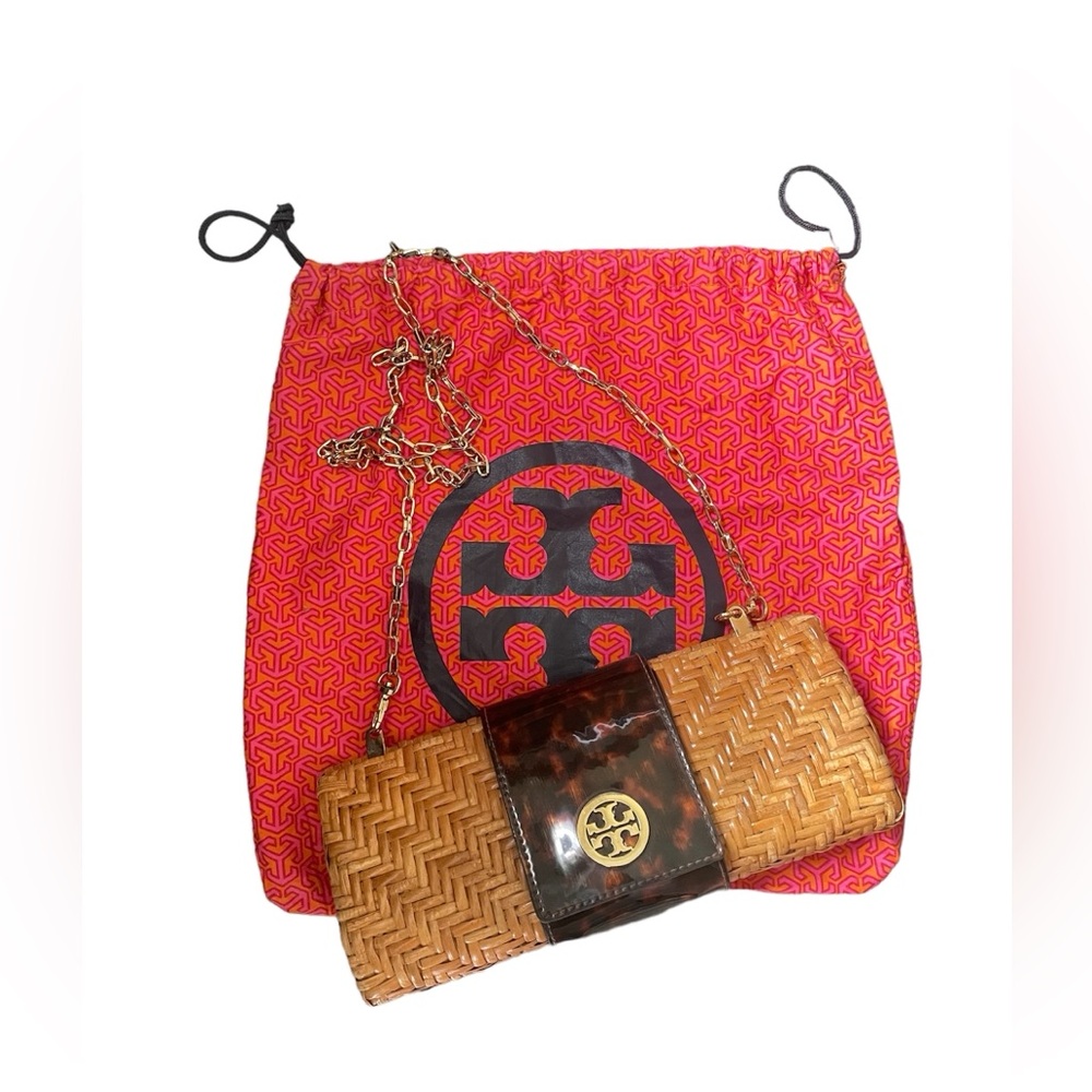 Tory Burch Wicker and tortoise purse / clutch